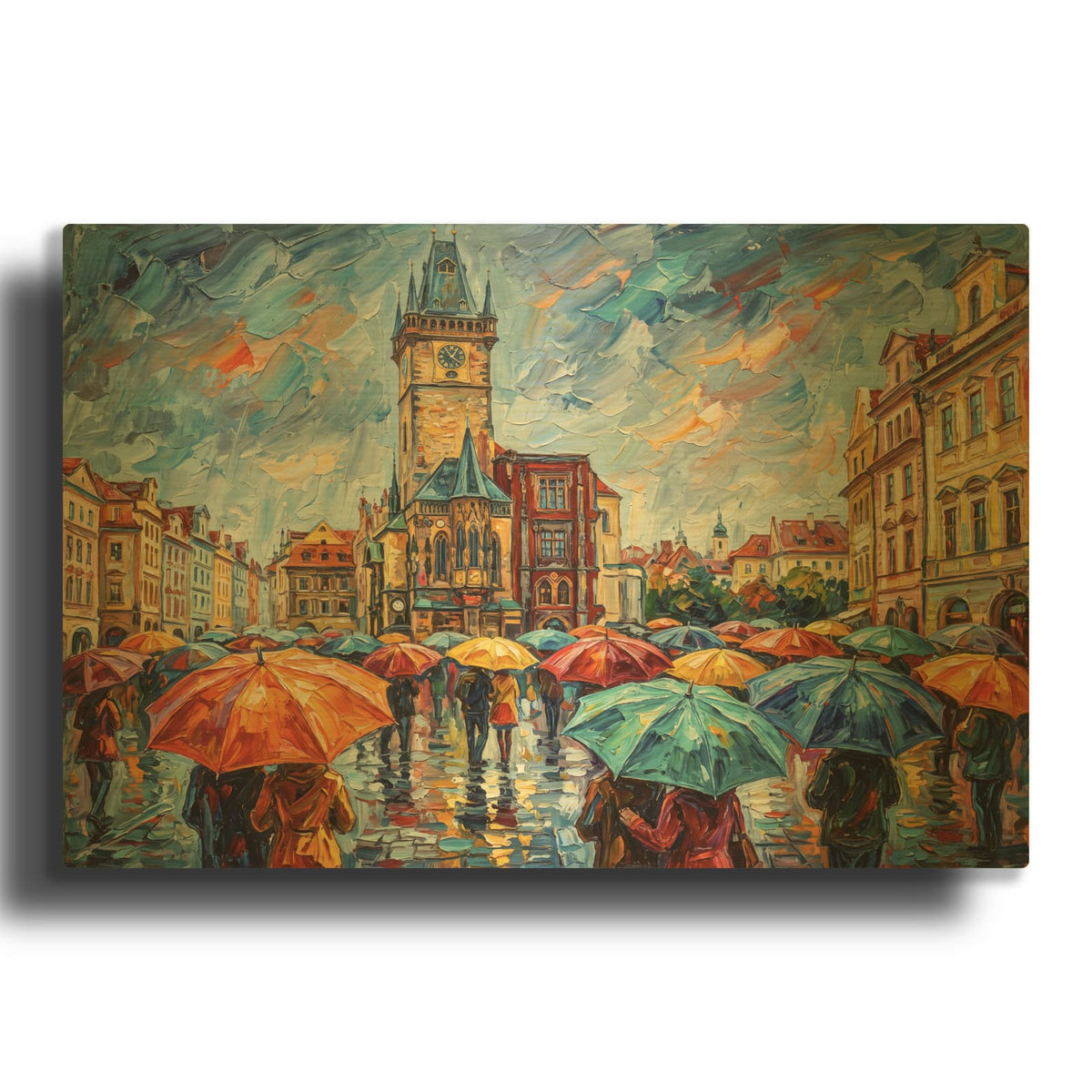 'Old Town Square Umbrellas - Prague' By Veve Gold Metal Wall Art