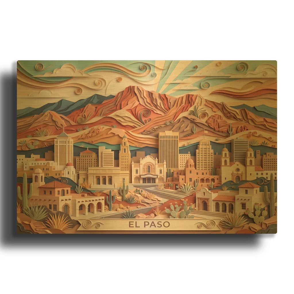 'Paper Cut El Paso' By Veve Gold Metal Wall Art