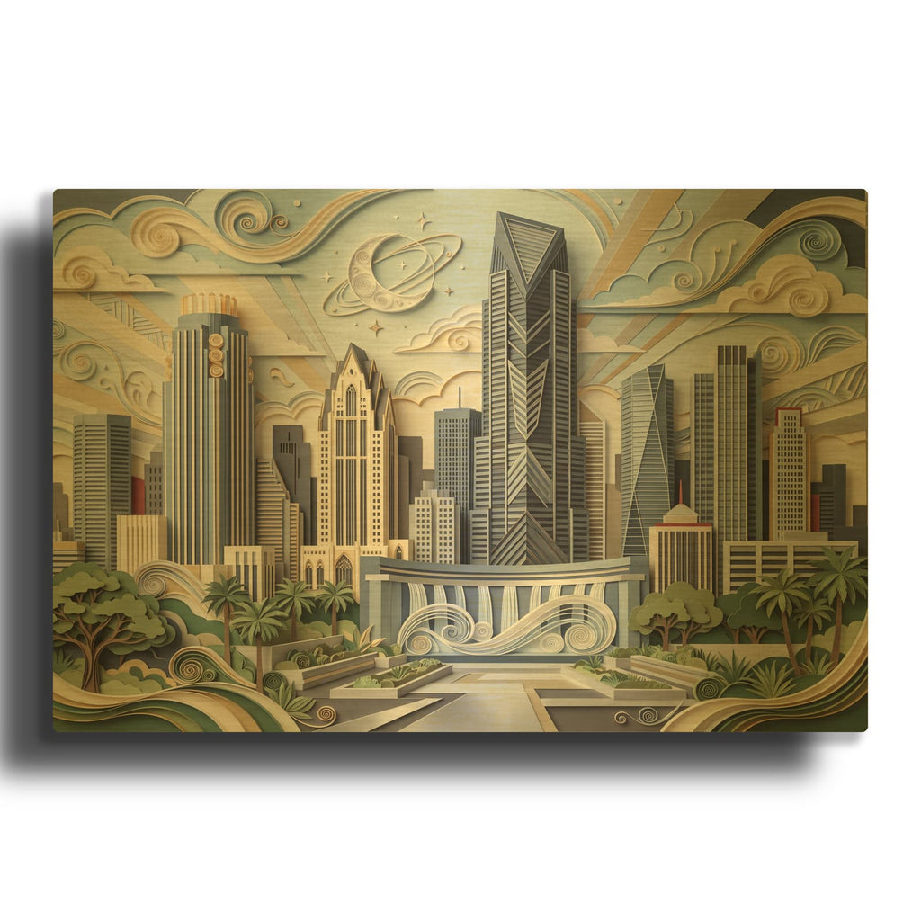 'Paper Cut Houston' By Veve Gold Metal Wall Art