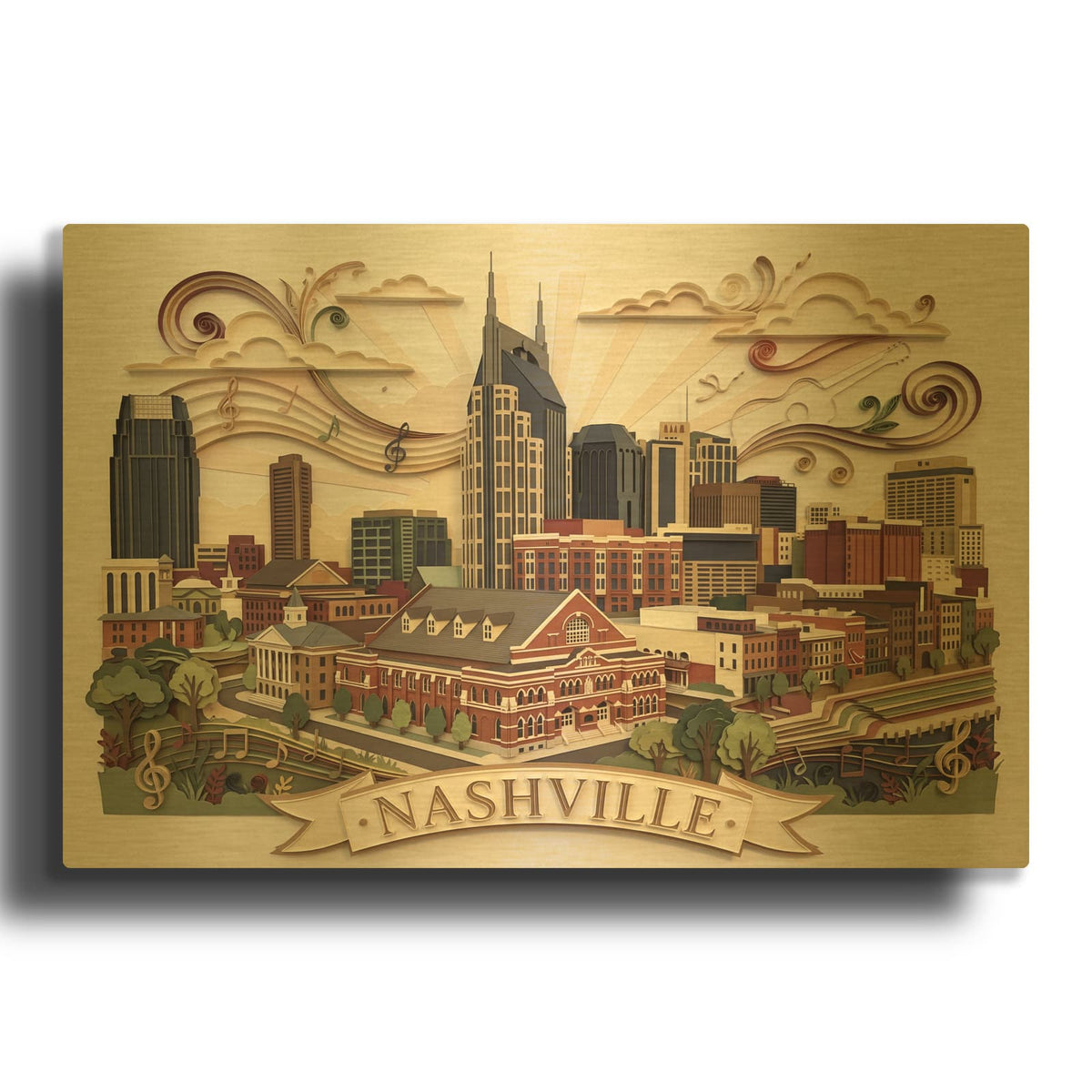 'Paper Cut Nashville' By Veve Gold Metal Wall Art
