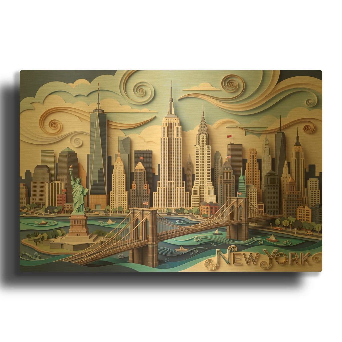 'Paper Cut New York Skyline I' By Veve Gold Metal Wall Art