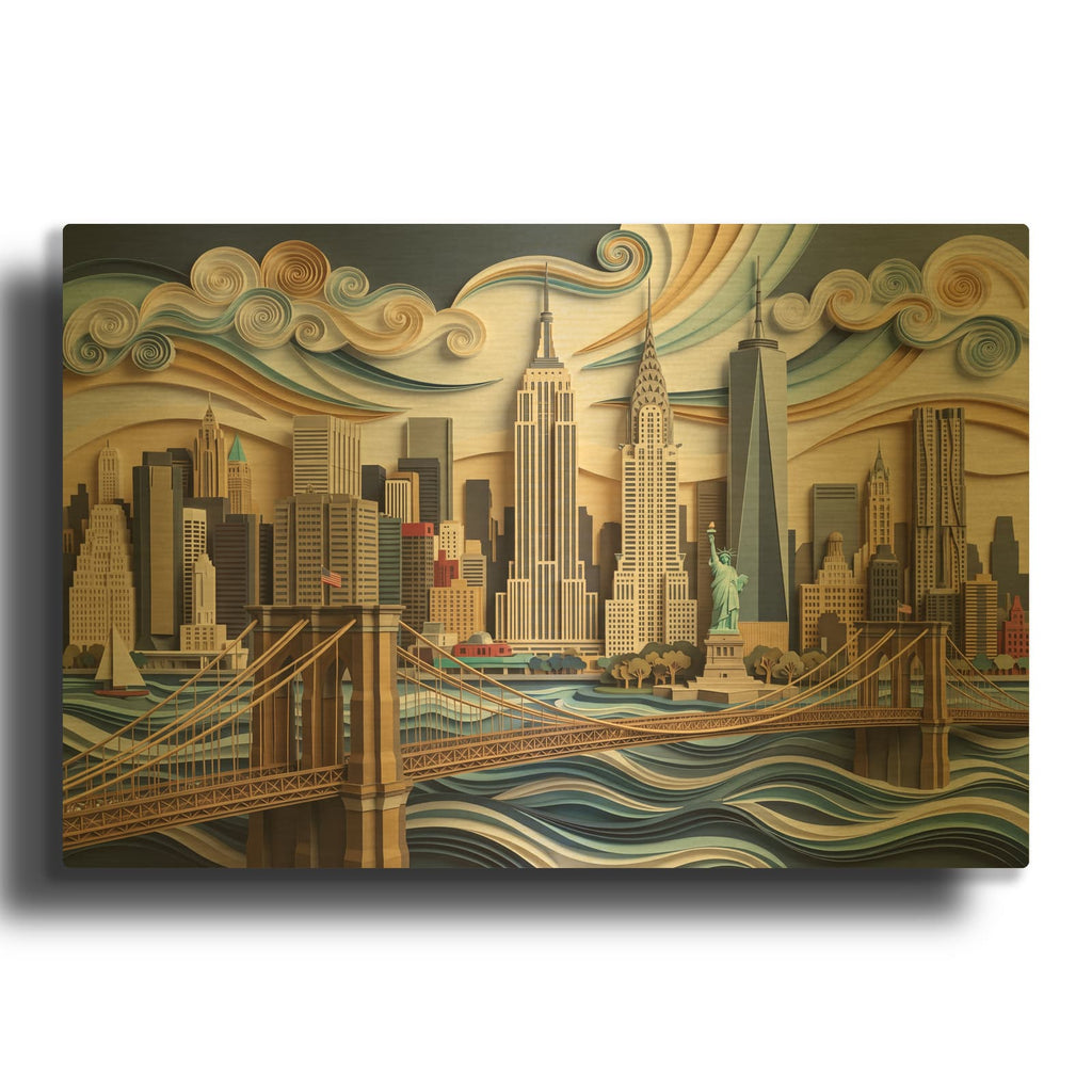 'Paper Cut New York Skyline II' By Veve Gold Metal Wall Art