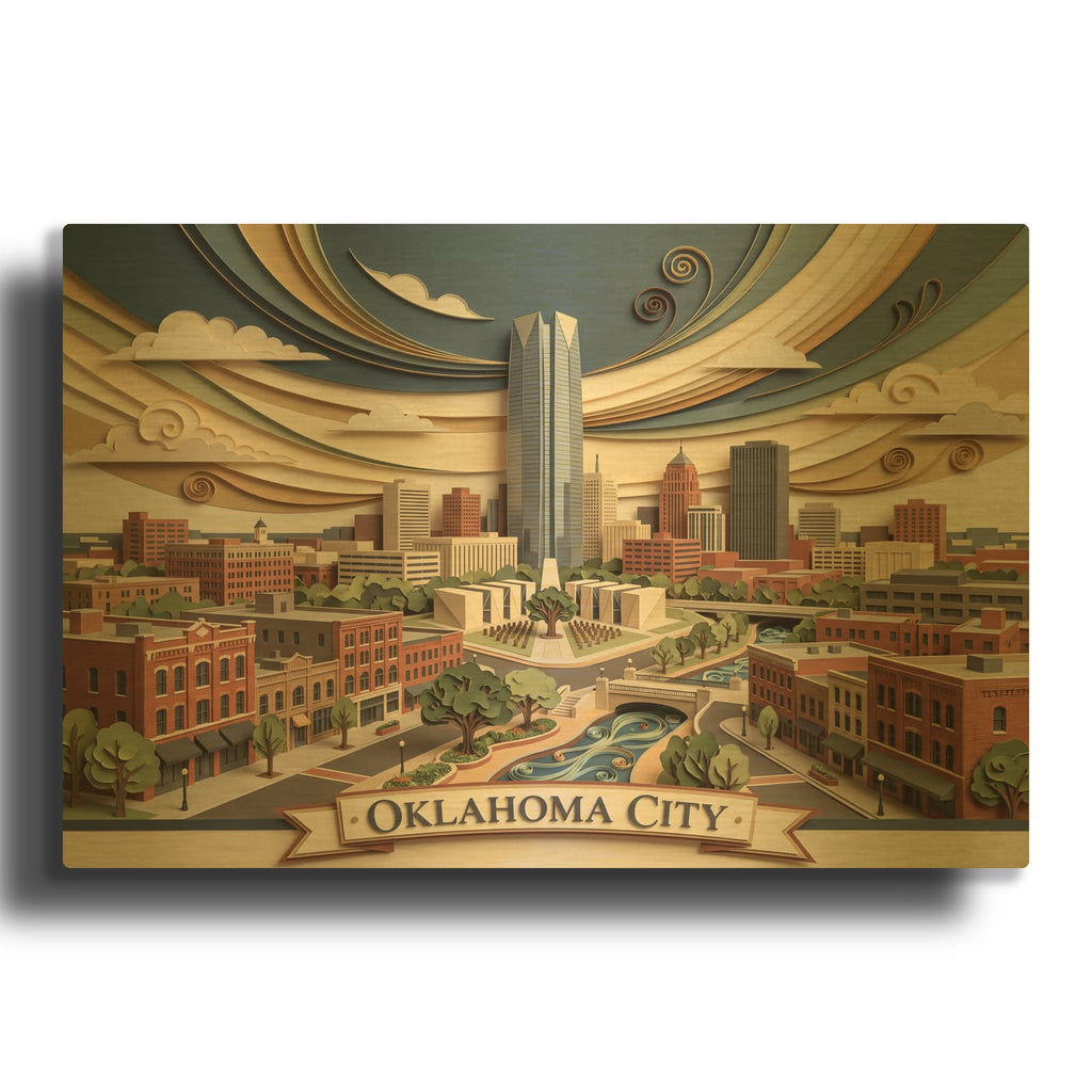 'Paper Cut Oklahoma City' By Veve Gold Metal Wall Art