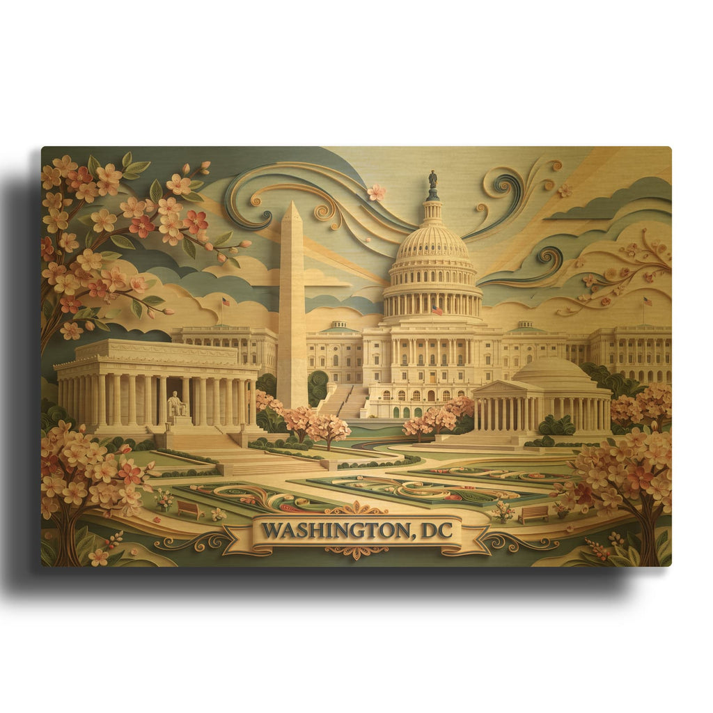 'Paper Cut Washington DC Skyline' By Veve Gold Metal Wall Art