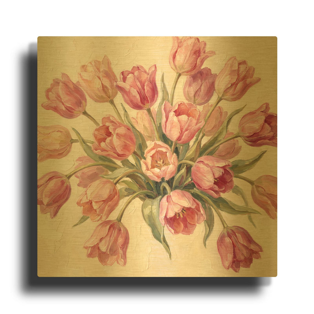 'Pink Tulips' By Veve Gold Metal Wall Art