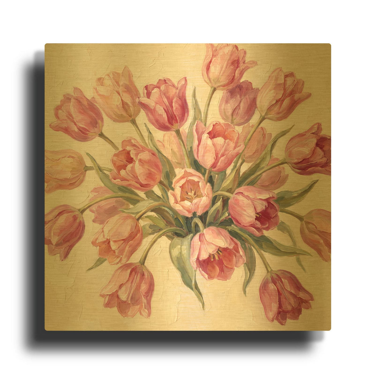 'Pink Tulips' By Veve Gold Metal Wall Art