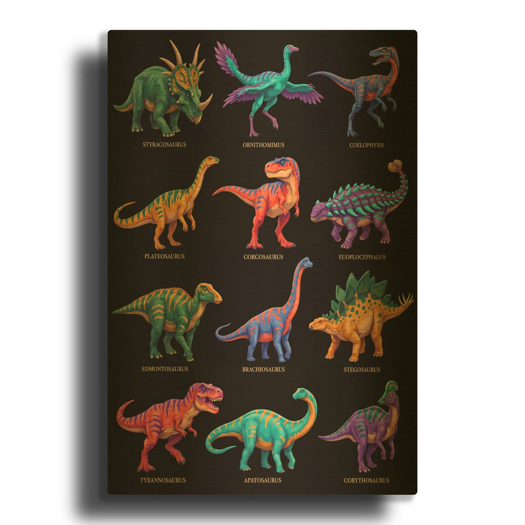 'Prehistoric Pals - Colorful Dinosaur Collection I' By Veve Gold Metal Wall Art