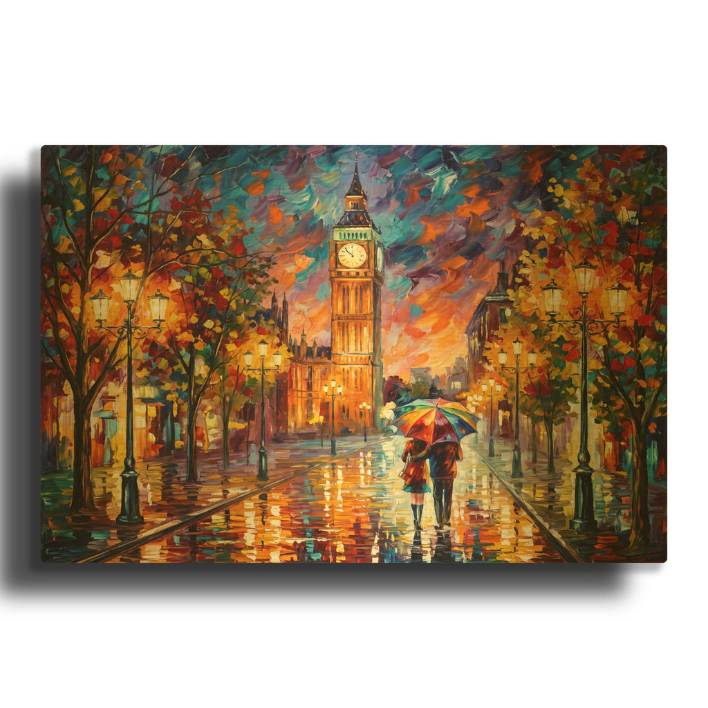 'Rainbow Umbrella Couple' By Veve Gold Metal Wall Art