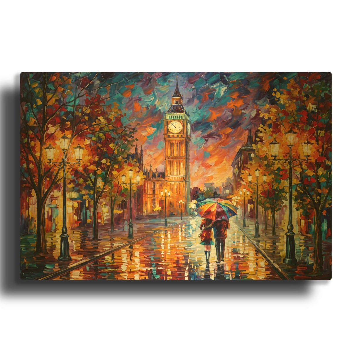 'Rainbow Umbrella Couple' By Veve Gold Metal Wall Art