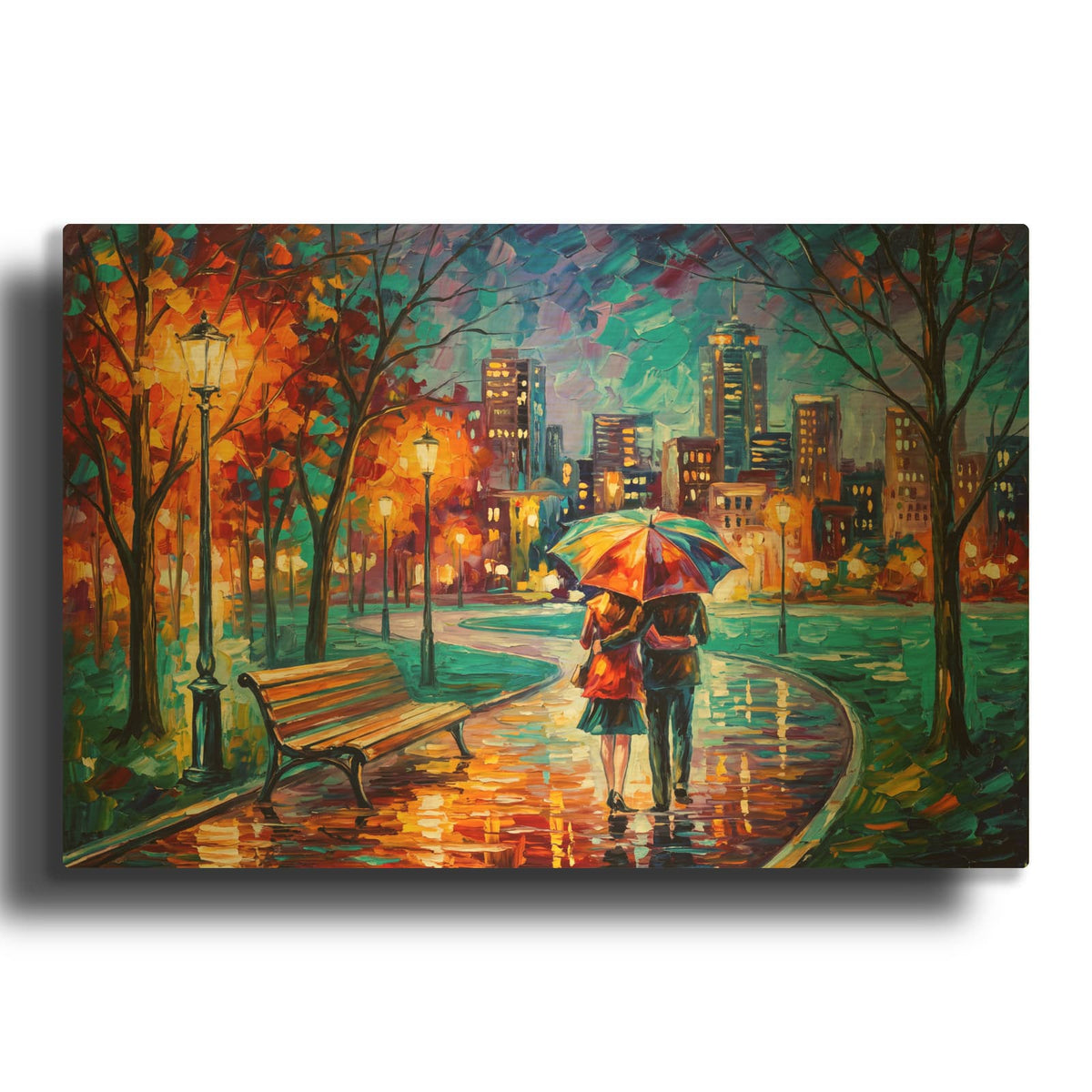 'Rainy Evening Promenade' By Veve Gold Metal Wall Art