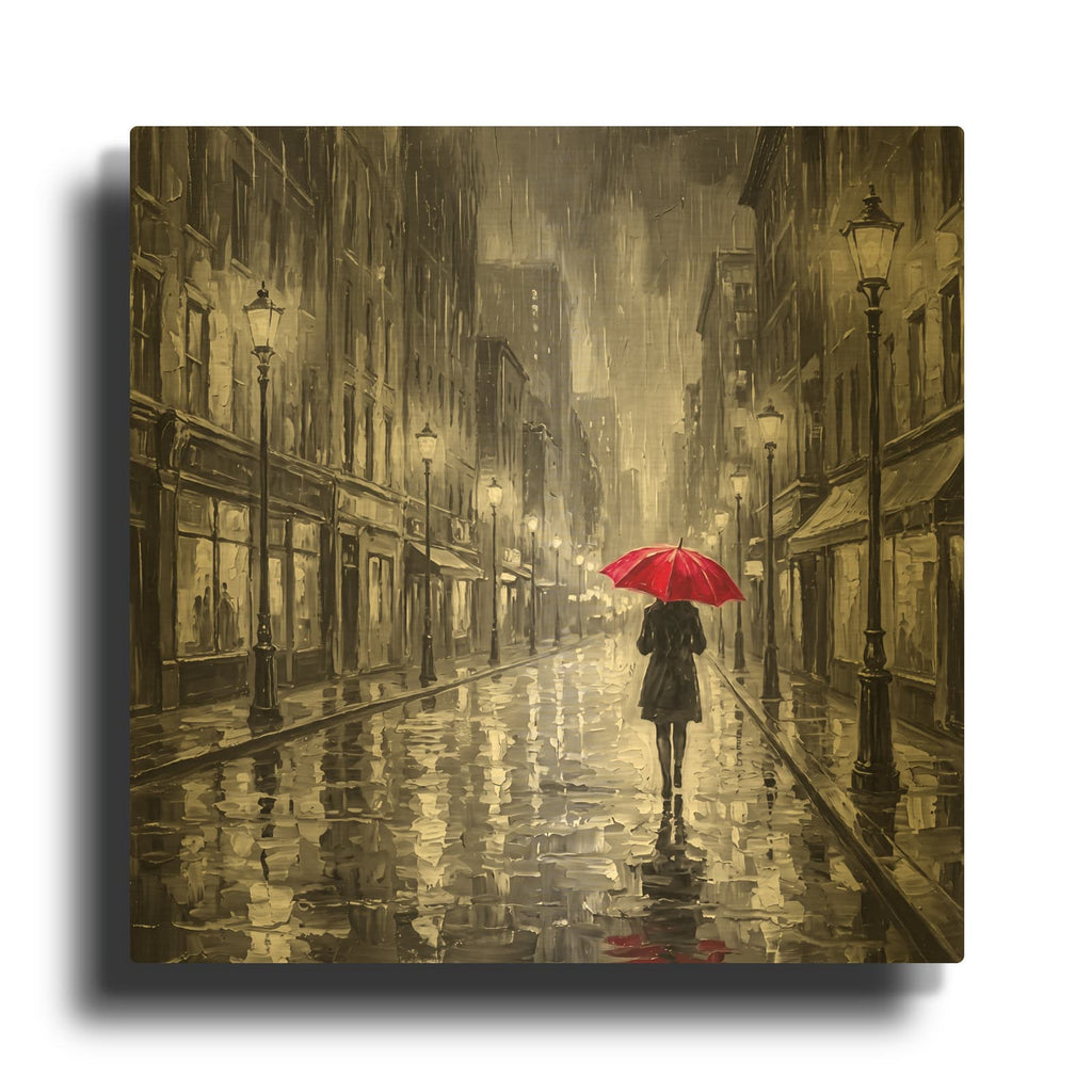 'Red Umbrella' By Veve Gold Metal Wall Art