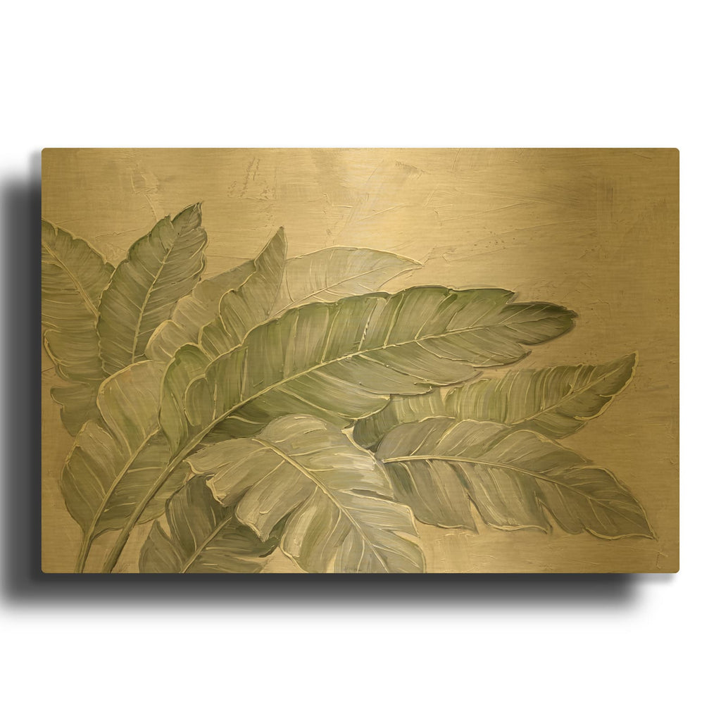 'Sage Green Tropical Leaves' By Veve Gold Metal Wall Art