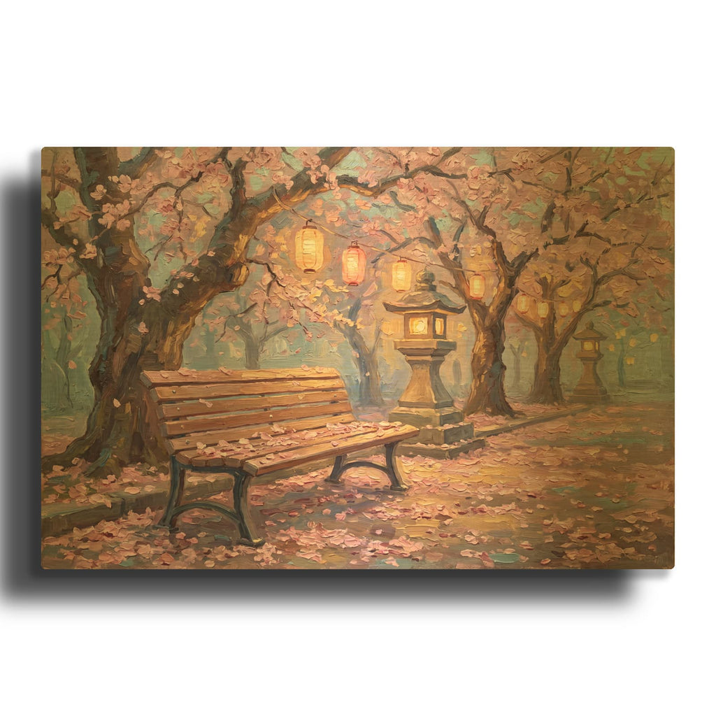 'Sakura Bench' By Veve Gold Metal Wall Art