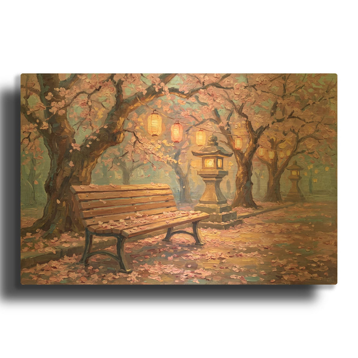 'Sakura Bench' By Veve Gold Metal Wall Art