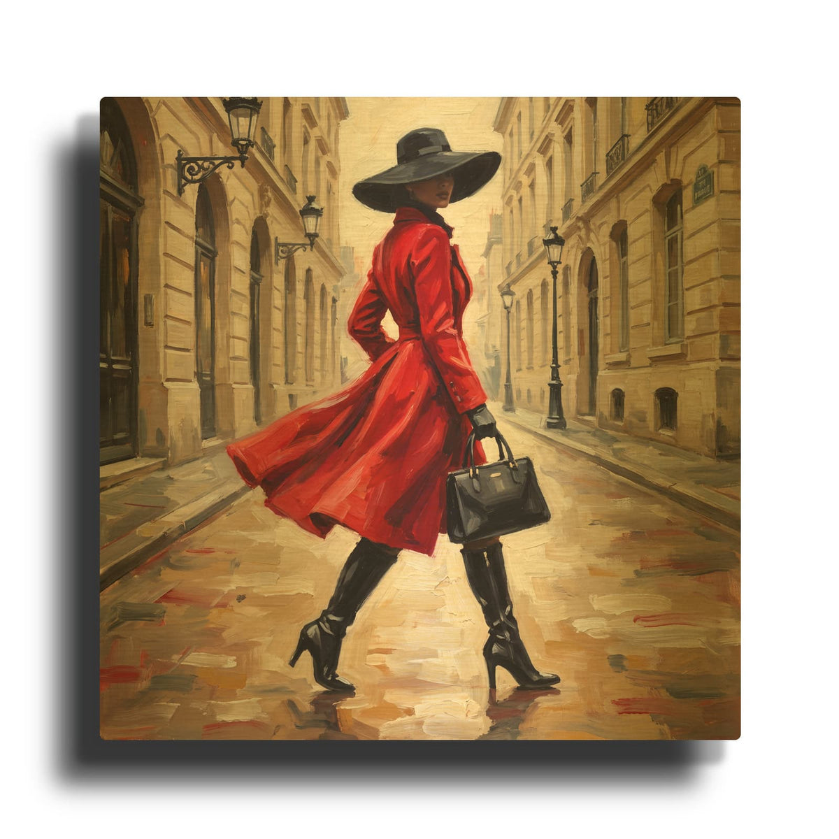 'Scarlet City Stroll' By Veve Gold Metal Wall Art