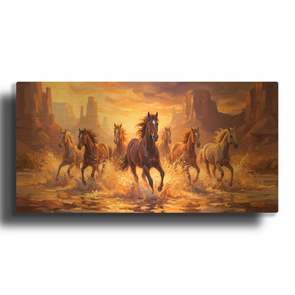'Seven Spirits - Canyon Sunset Run' By Veve Gold Metal Wall Art