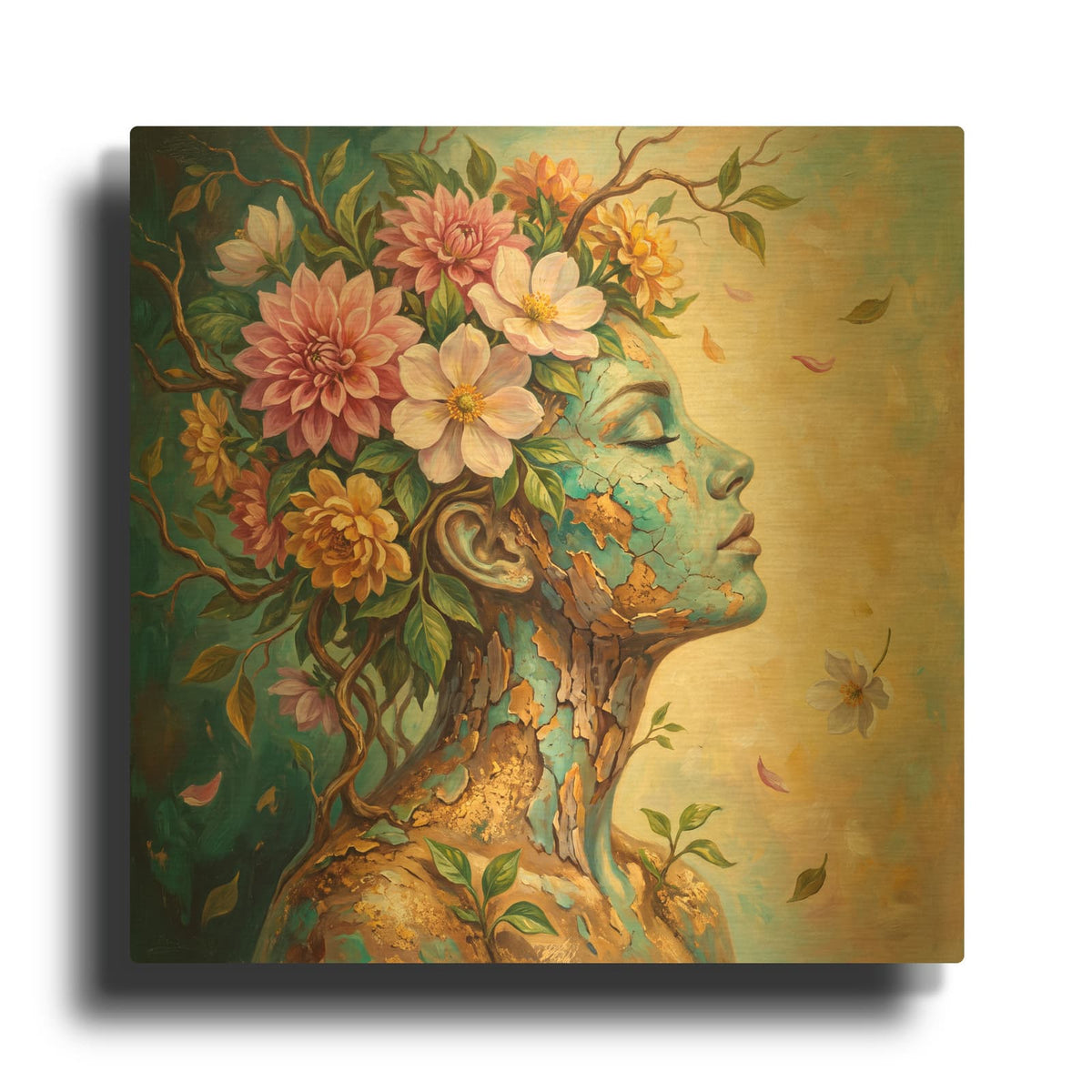'She Who Blooms Through Cracks' By Veve Gold Metal Wall Art