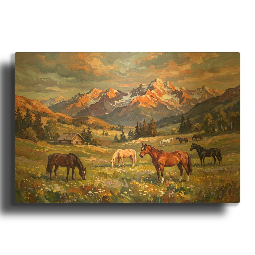 'Sunset Valley Herd' By Veve Gold Metal Wall Art