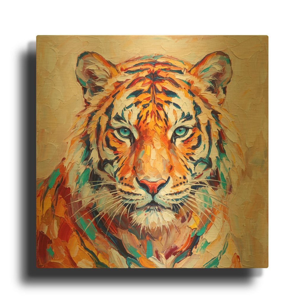 'Tiger with Blue Eyes' By Veve Gold Metal Wall Art