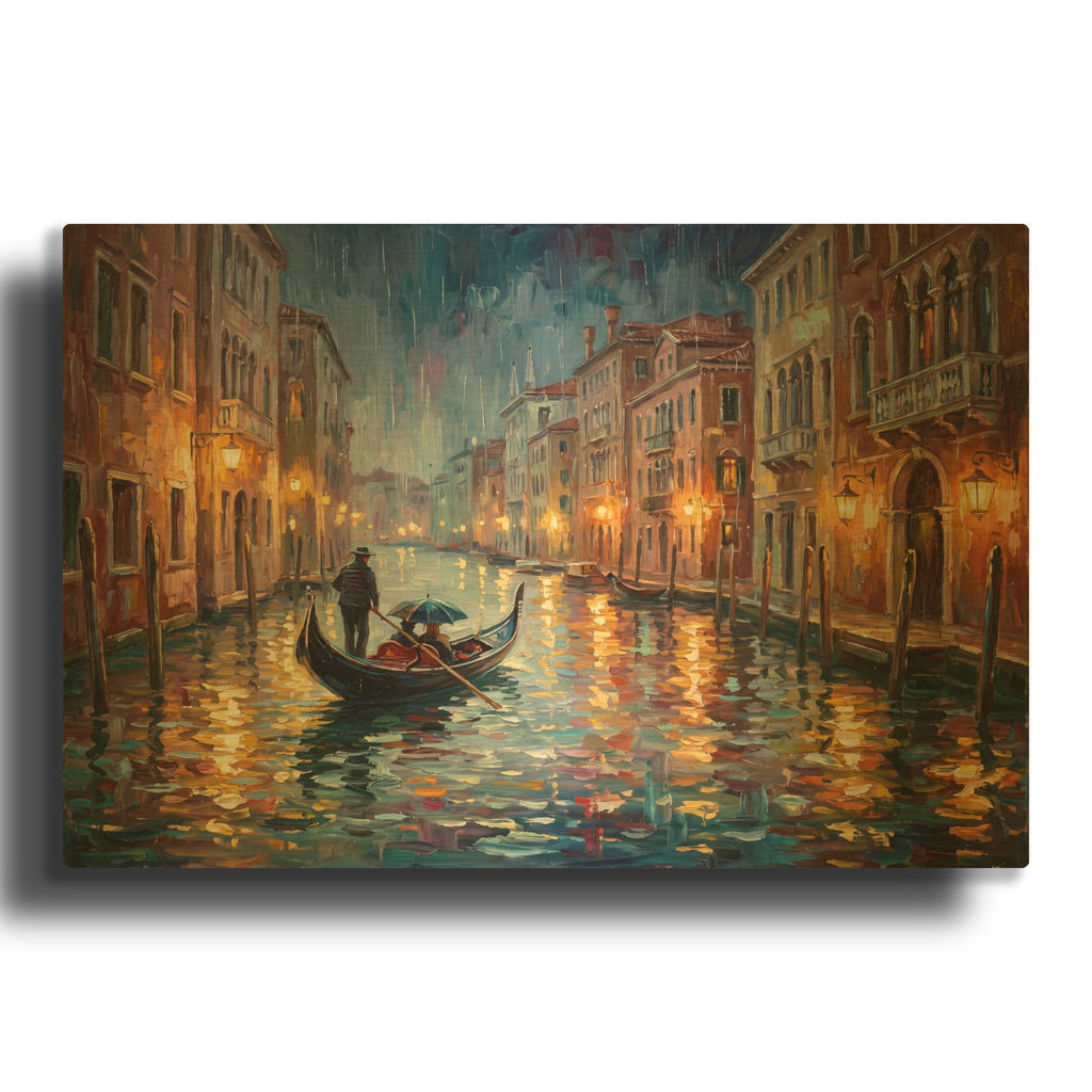 'Under the Umbrella - Romance in the Rain Venice' By Veve Gold Metal Wall Art