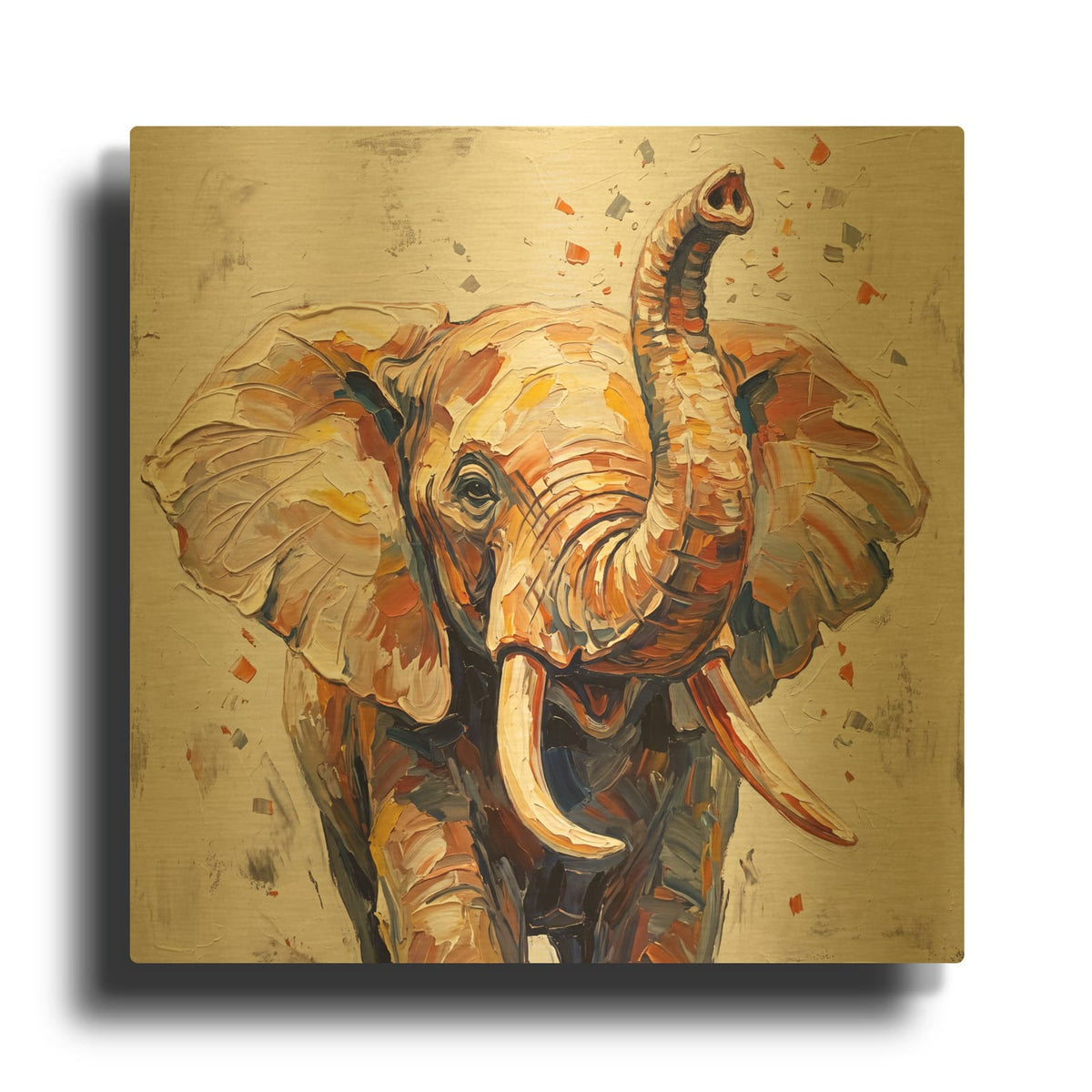 'Warm Orange and Ivory Elephant Portrait' By Veve Gold Metal Wall Art