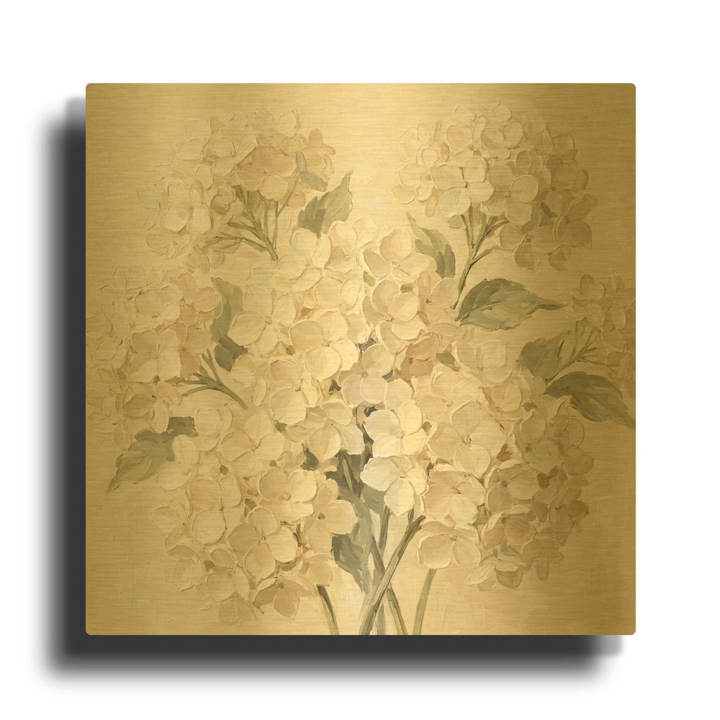 'White Hydrangeas' By Veve Gold Metal Wall Art