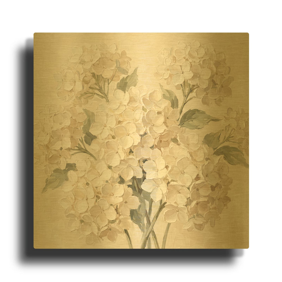 'White Hydrangeas' By Veve Gold Metal Wall Art