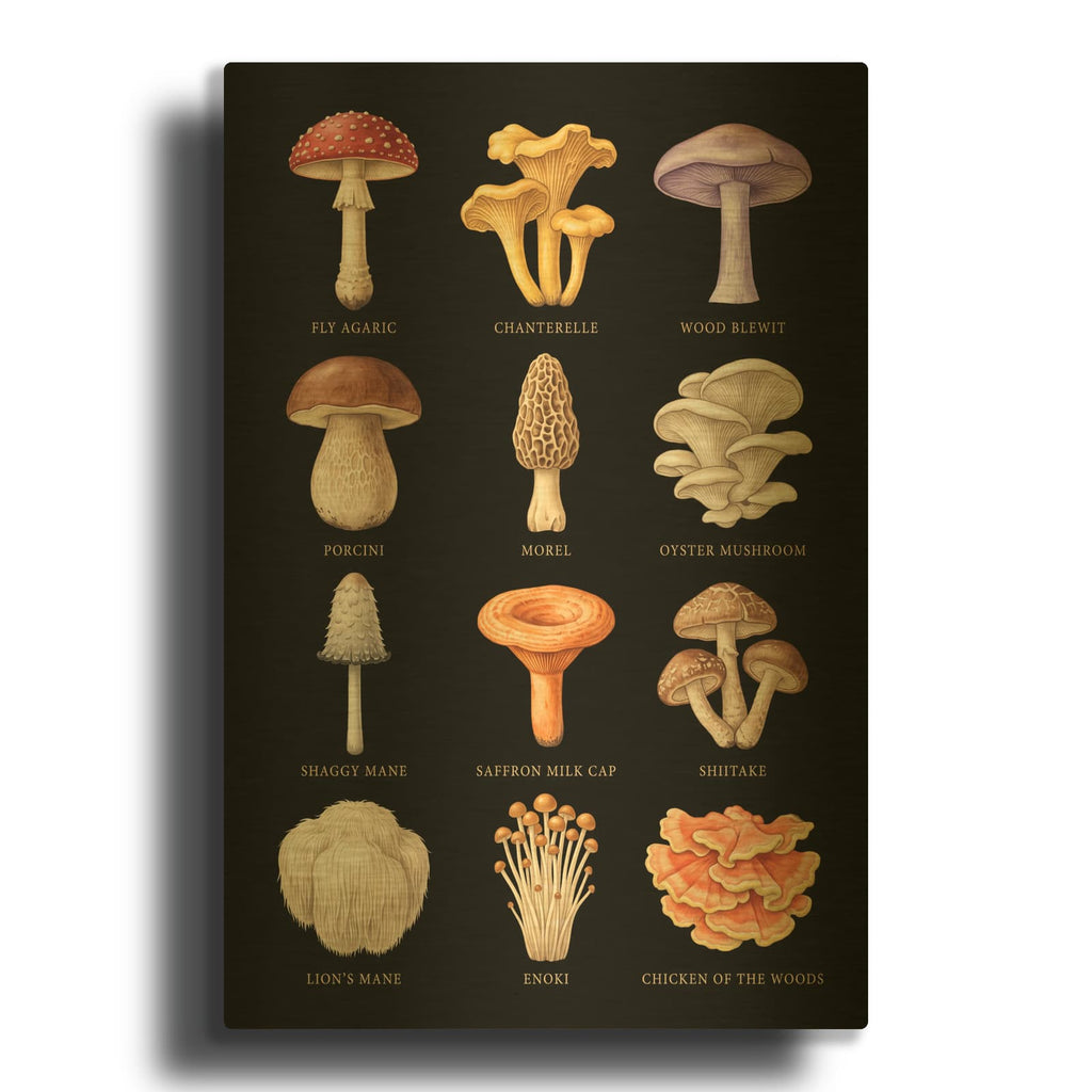 'Woodland Treasures - Mushroom Collection' By Veve Gold Metal Wall Art
