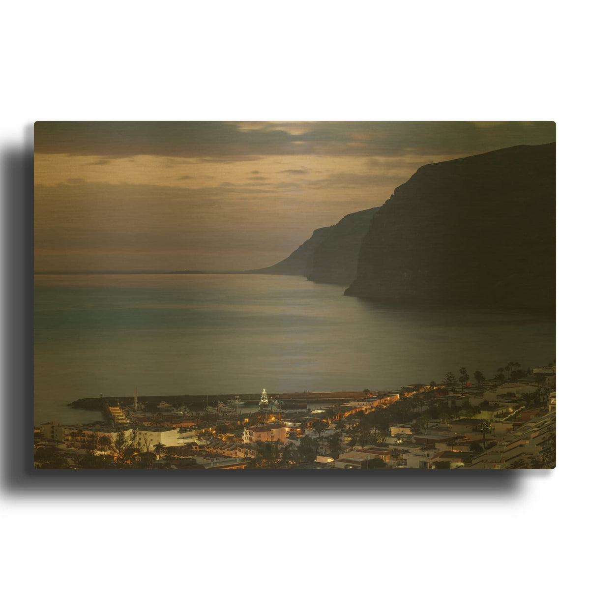 'Tenerife - Los Gigantes Harbor Beneath the Cliffs' Gold Metal Wall Art