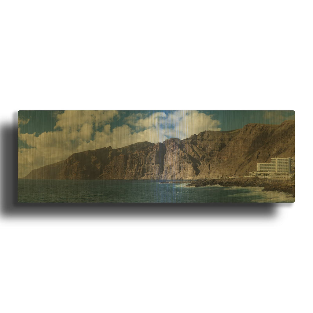 'Tenerife - Los Gigantes Coastline Panorama' Gold Metal Wall Art