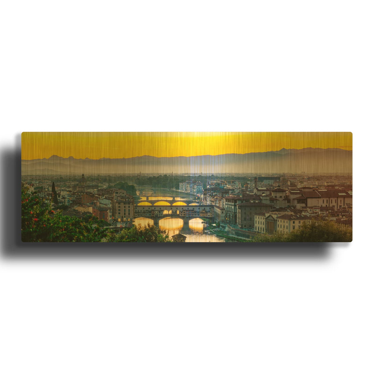 'Florence - Golden River Panorama' Gold Metal Wall Art