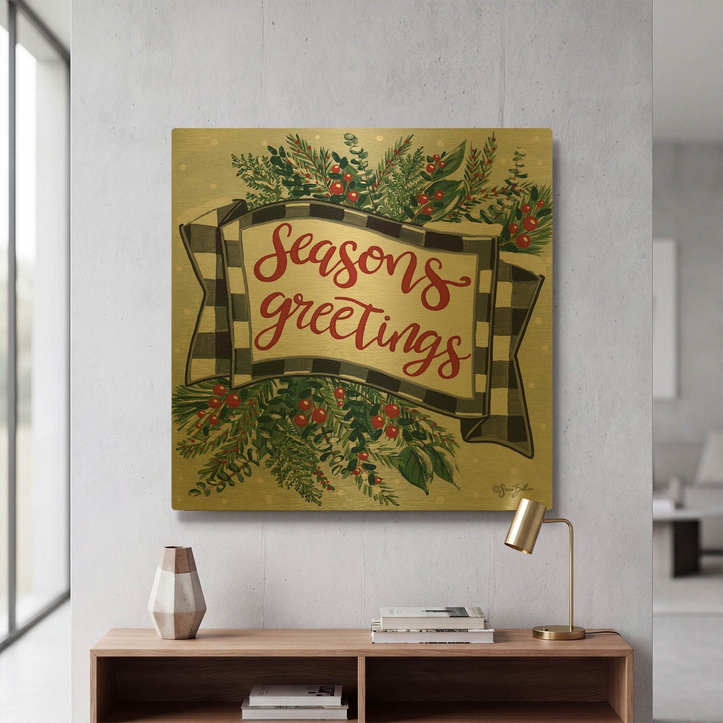 'Seasons Greetings Banner' By Sara Baker Gold Metal Wall Art