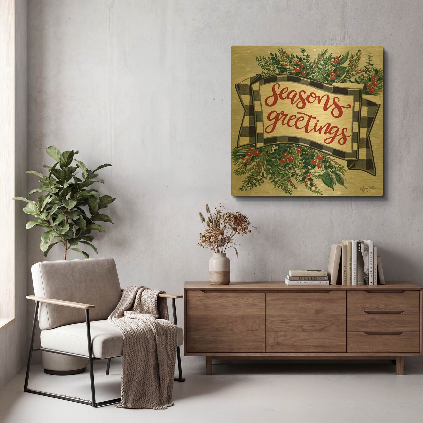 'Seasons Greetings Banner' By Sara Baker Gold Metal Wall Art