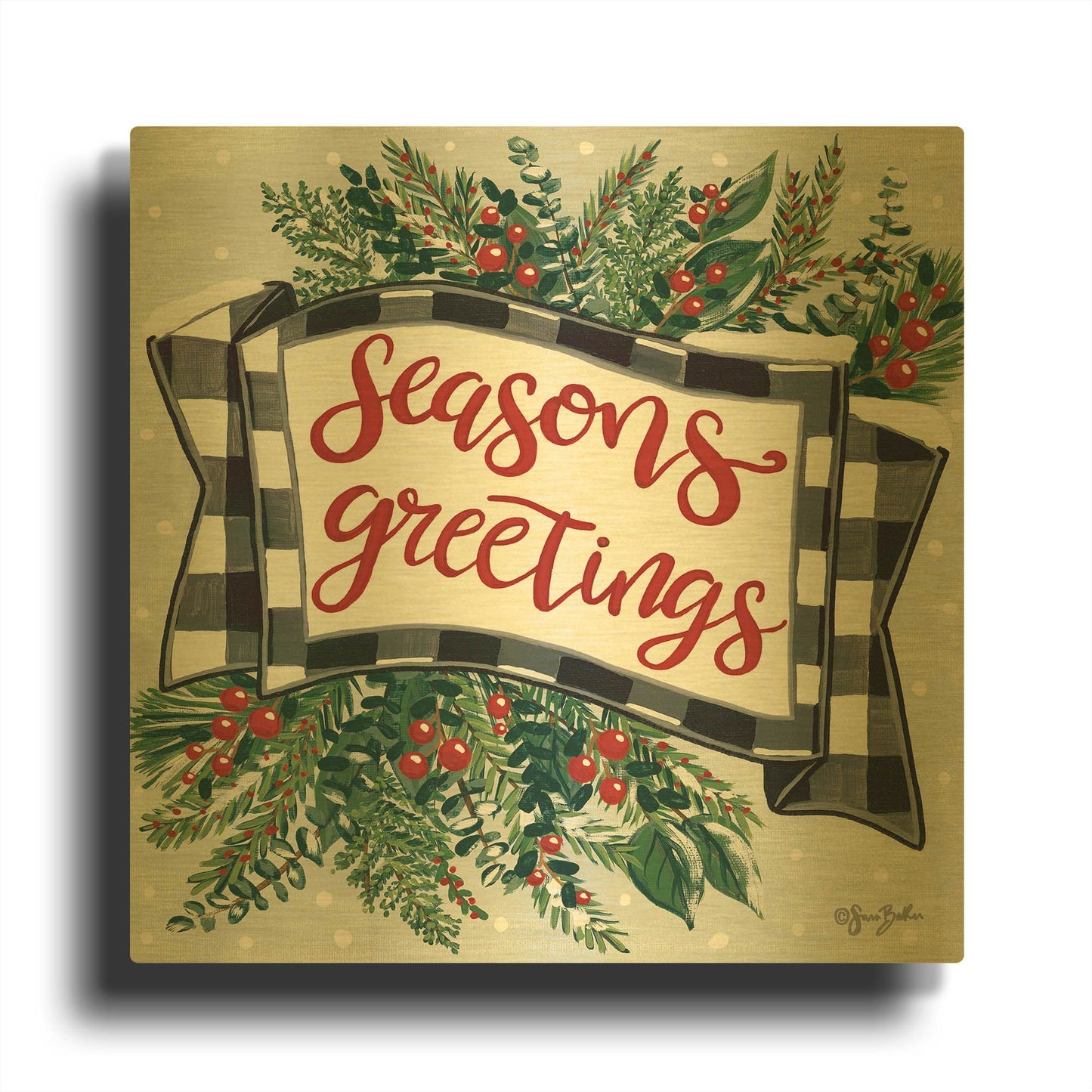'Seasons Greetings Banner' By Sara Baker Gold Metal Wall Art