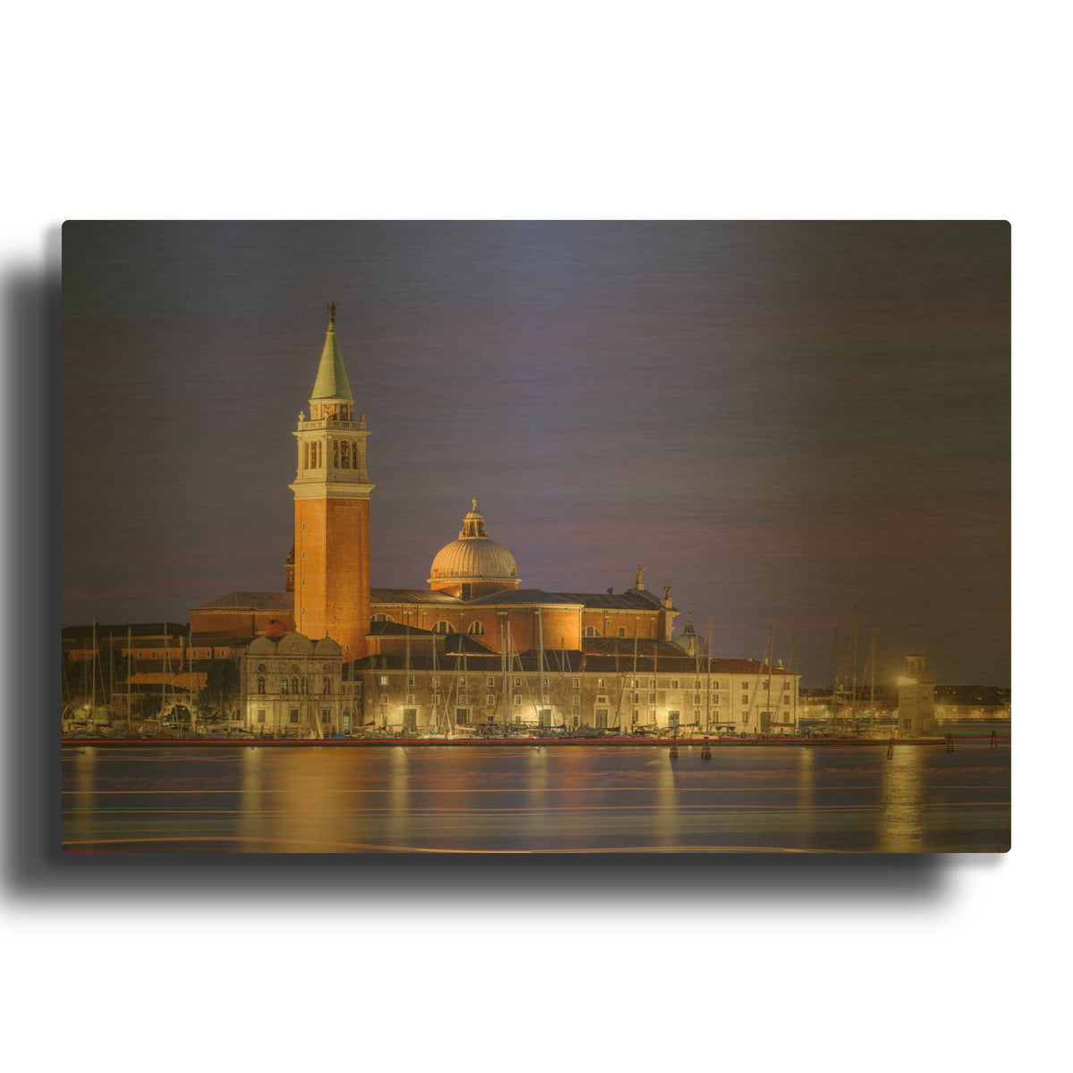 'Venice - San Giorgio Maggiore at Night' Gold Metal Wall Art