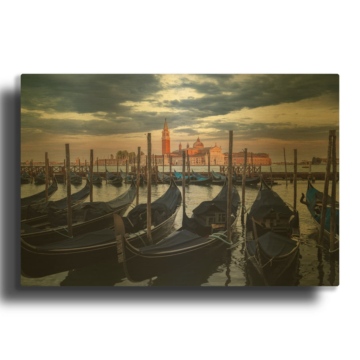 'Venice - San Giorgio Maggiore Between Gondolas and Clouds' Gold Metal Wall Art