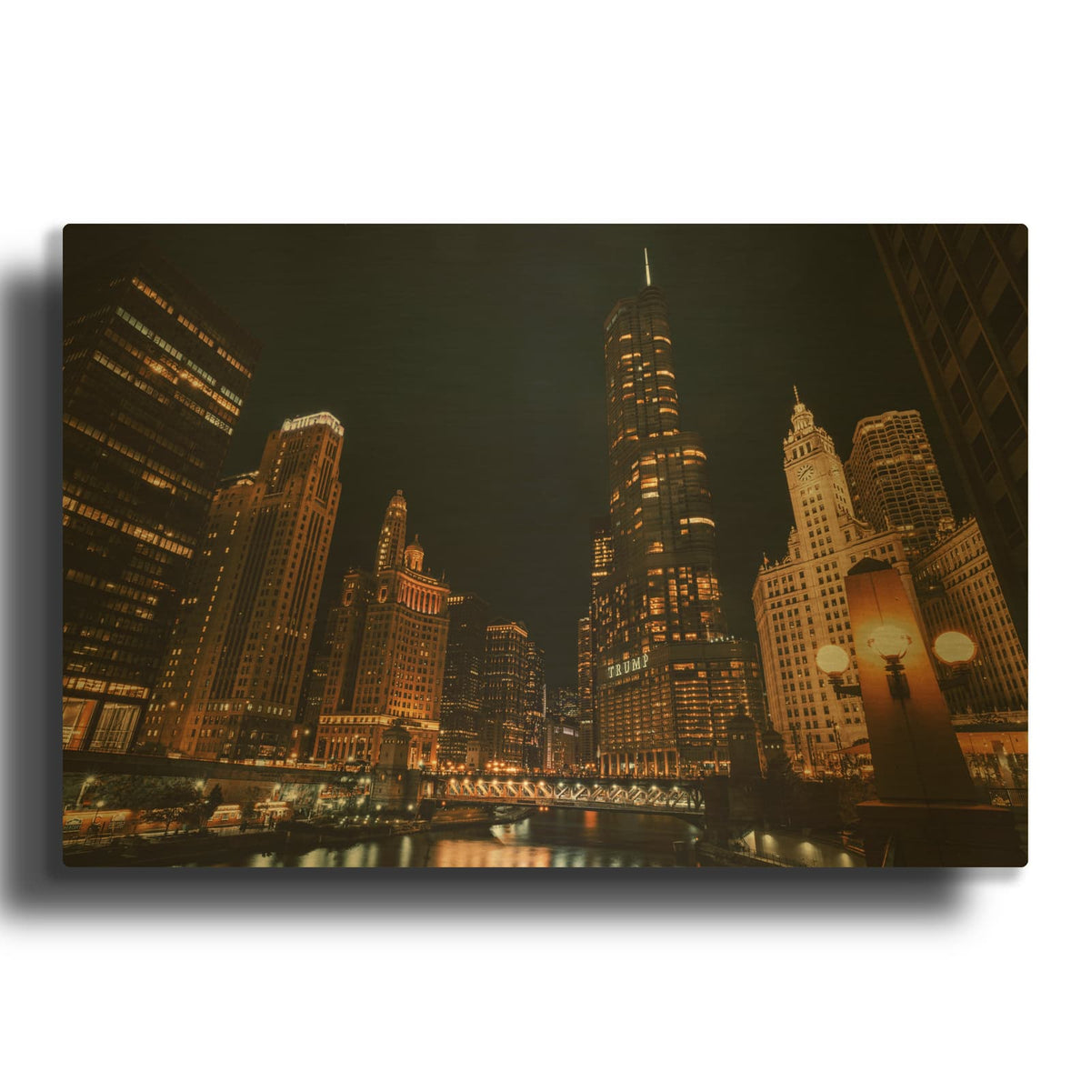 'Chicago - River Gold' Gold Metal Wall Art