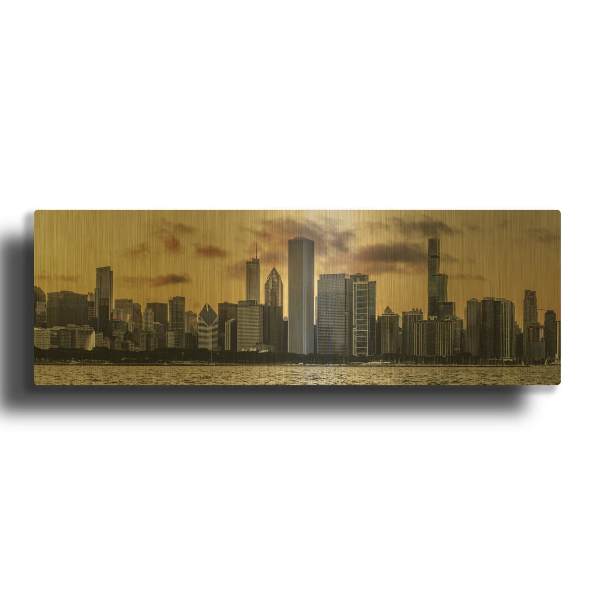 'Chicago - Golden Panorama' Gold Metal Wall Art