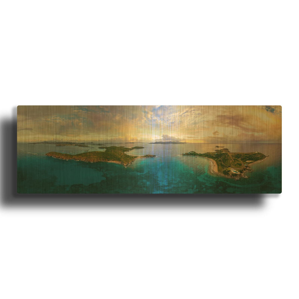 'USVI - Caribbean Islands Panorama' Gold Metal Wall Art