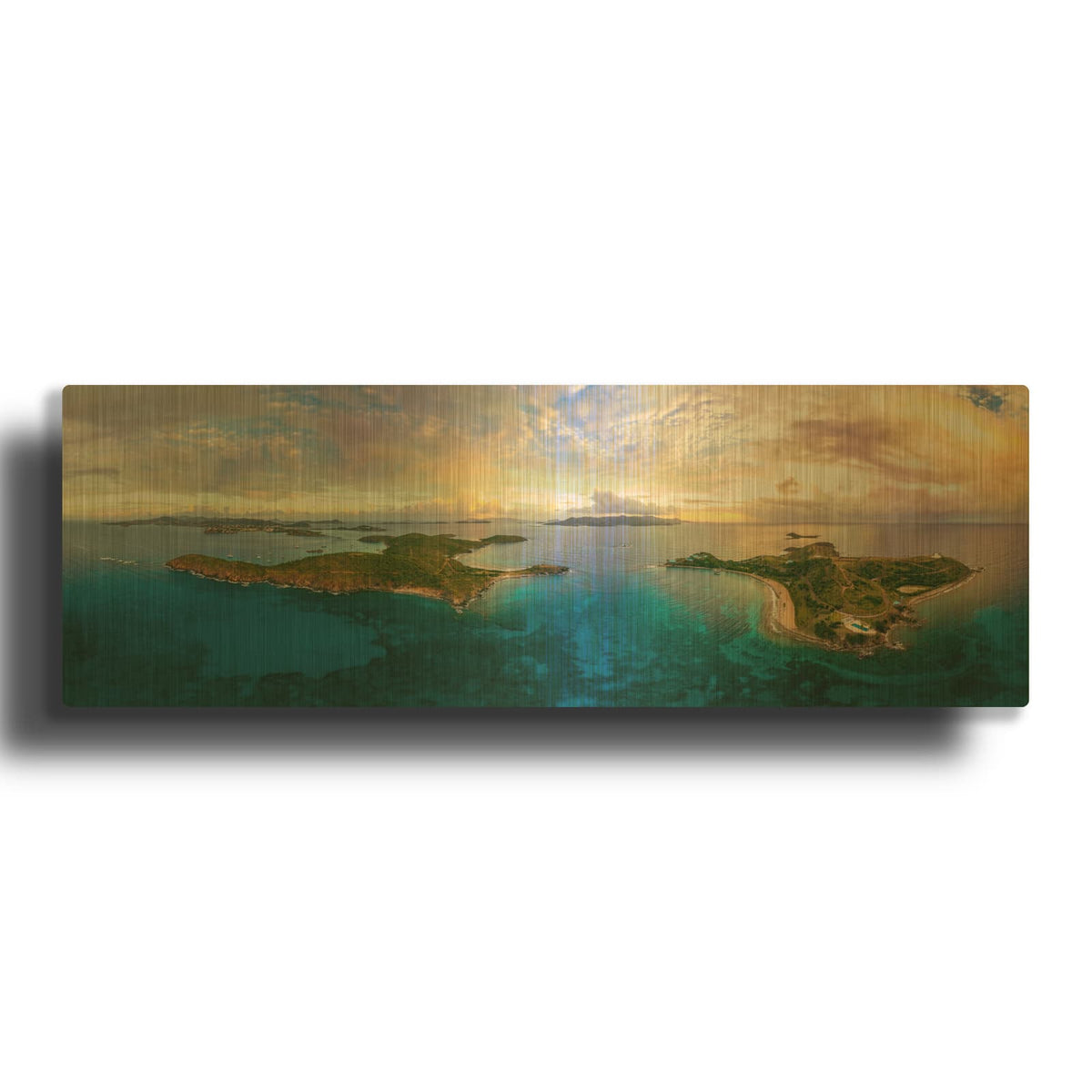 'USVI - Caribbean Islands Panorama' Gold Metal Wall Art