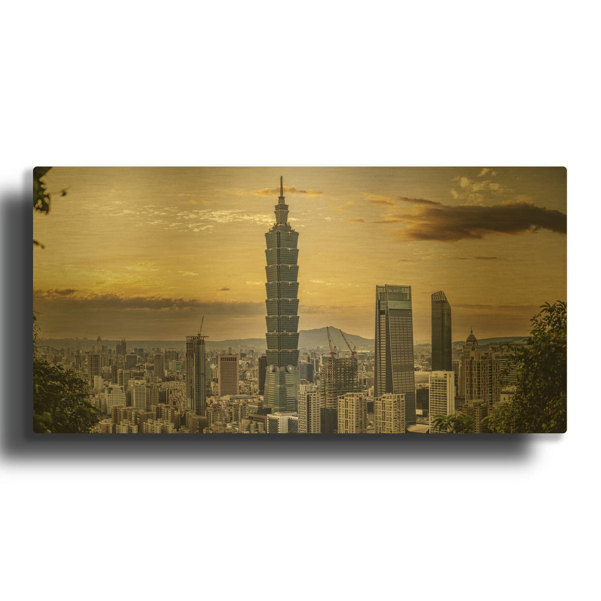'Taipei 101 - Golden Sunset Window' Gold Metal Wall Art