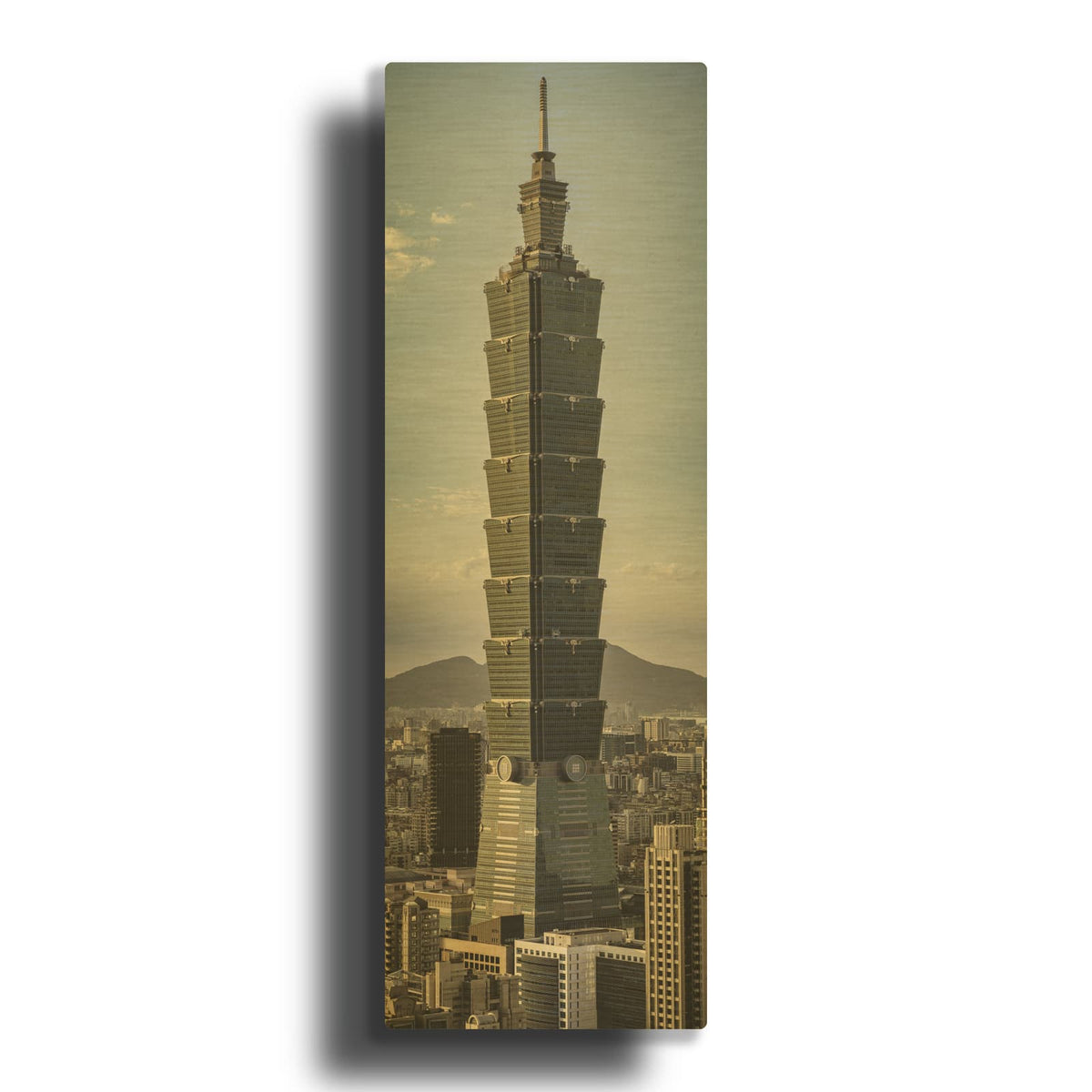 'Taipei 101 - Vertical Panorama' Gold Metal Wall Art