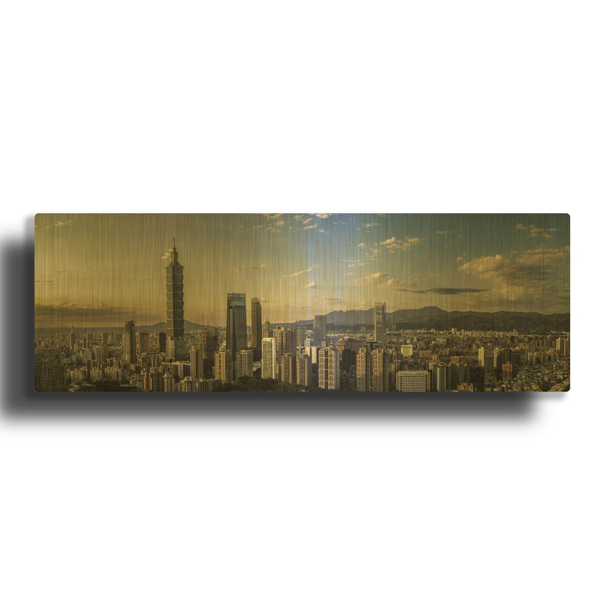 'Taipei 101 and City Panorama' Gold Metal Wall Art