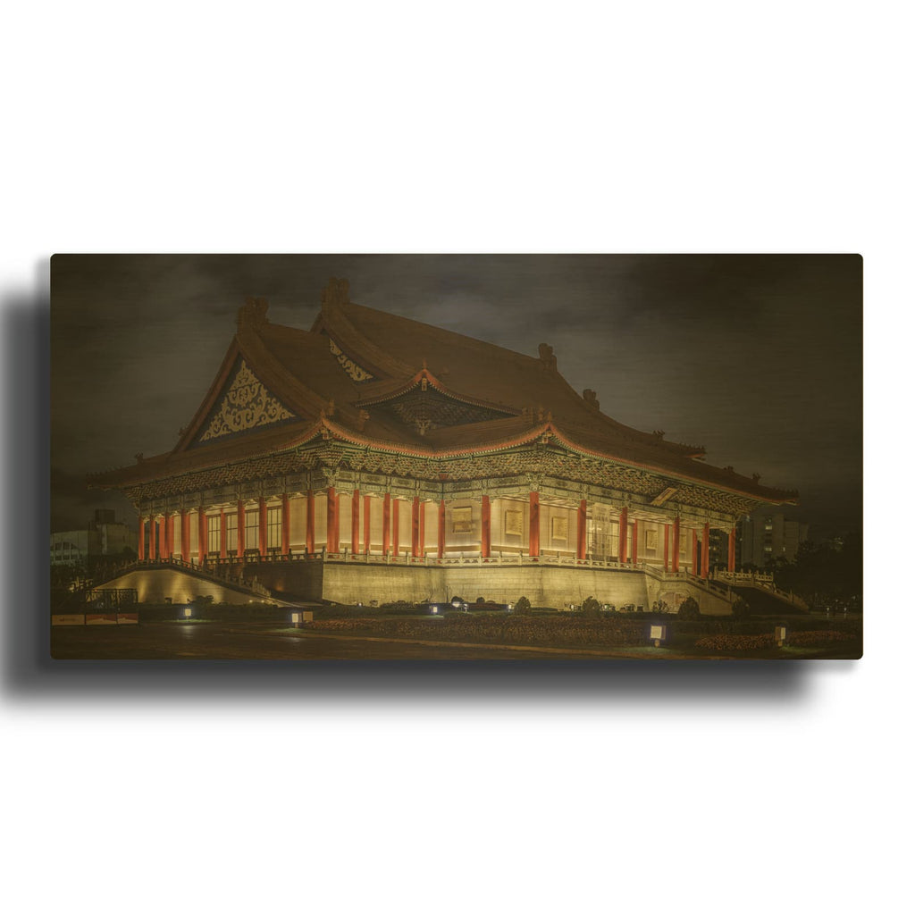 'Taipei - National Concert Hall at Night' Gold Metal Wall Art