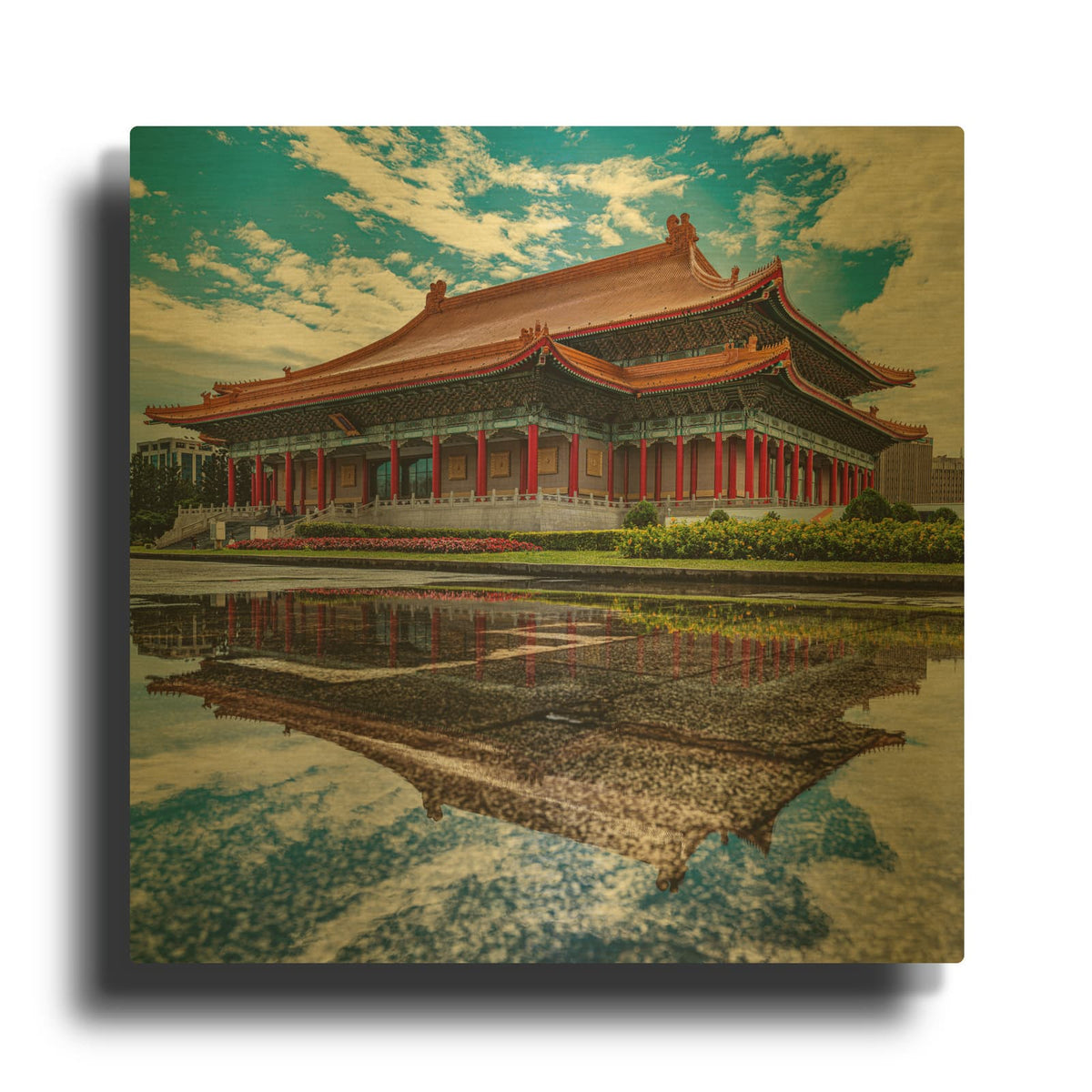 'Taipei - National Theater Reflection' Gold Metal Wall Art
