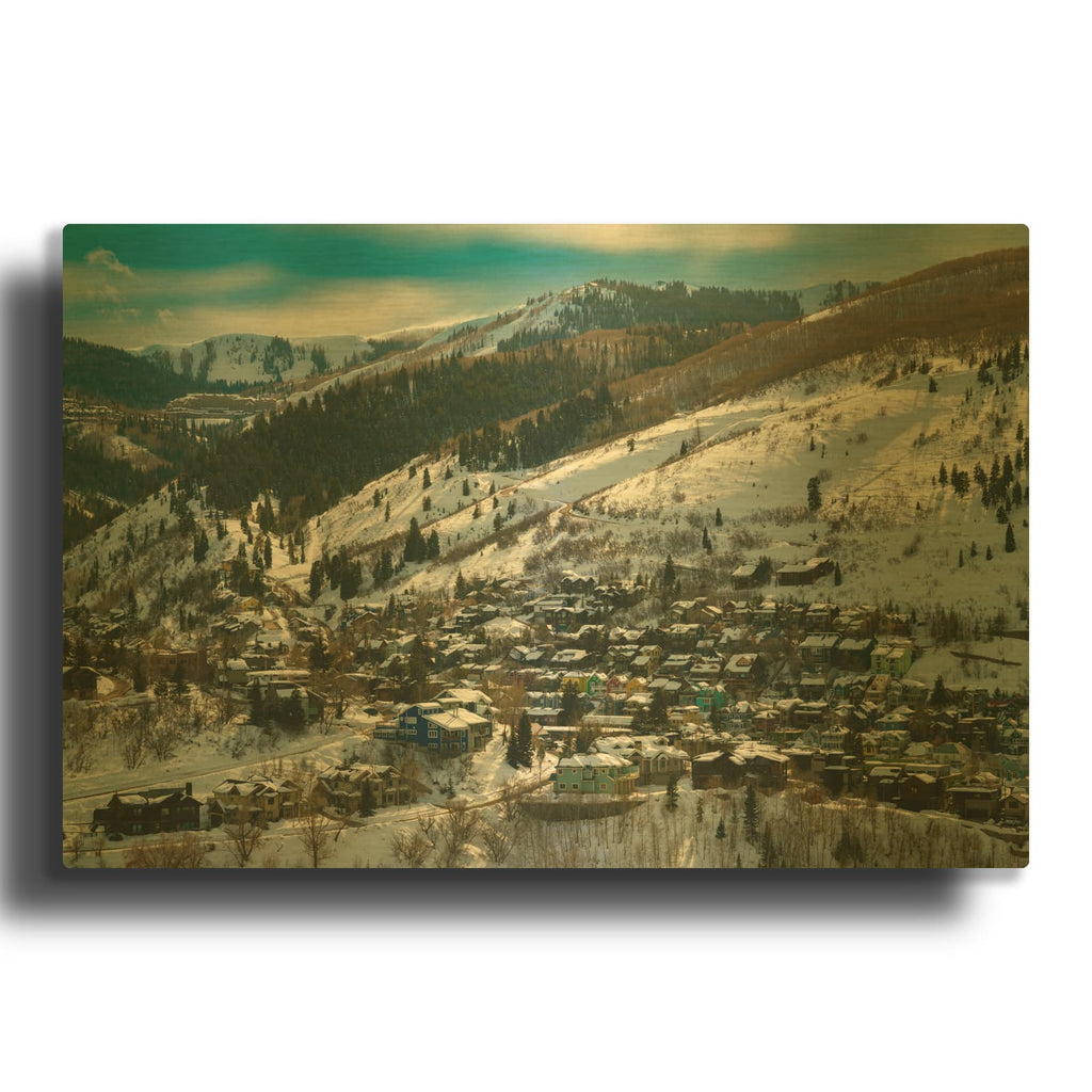 'Park City - Old Town in Snow' Gold Metal Wall Art