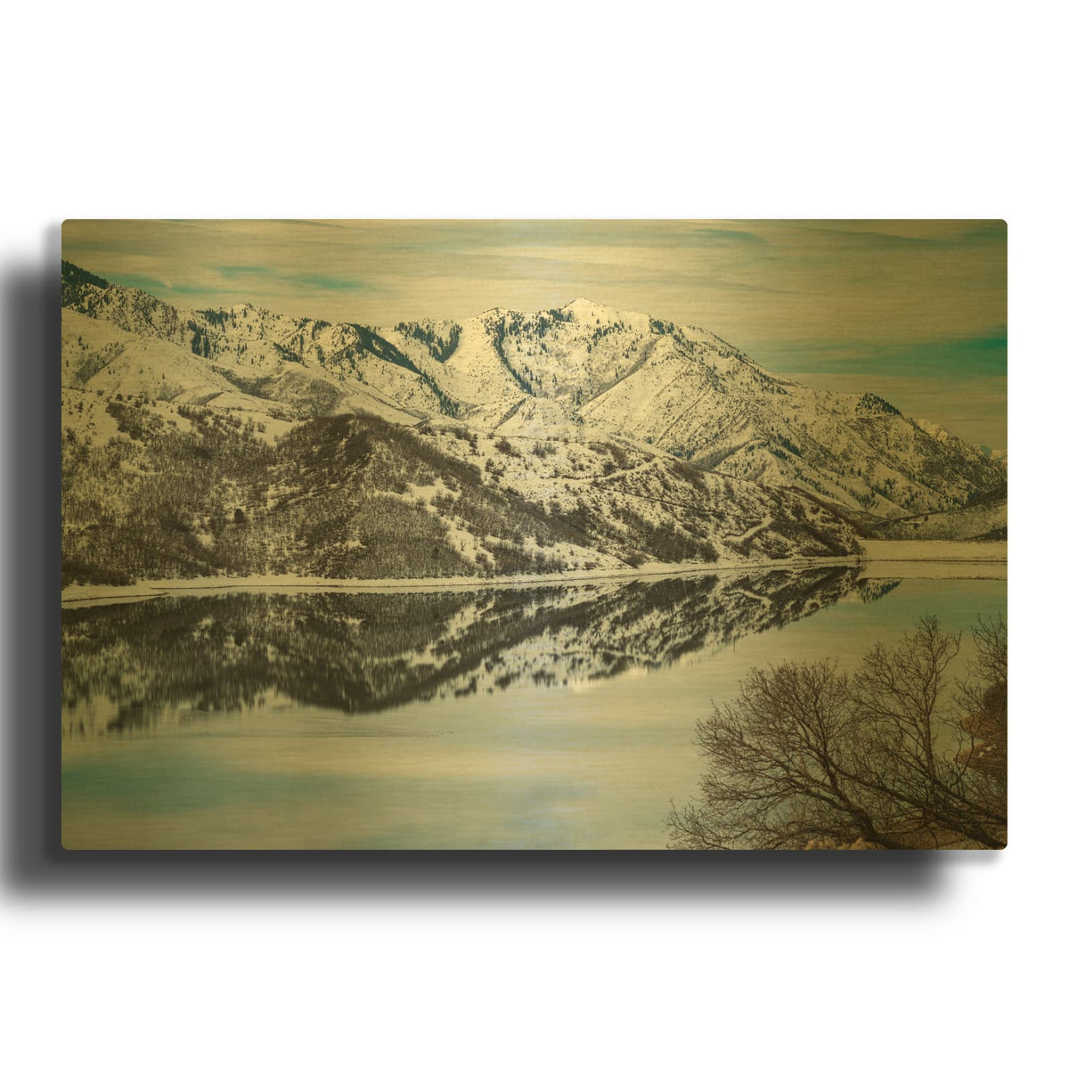 'Little Dell Reservoir - Winter Reflection' Gold Metal Wall Art