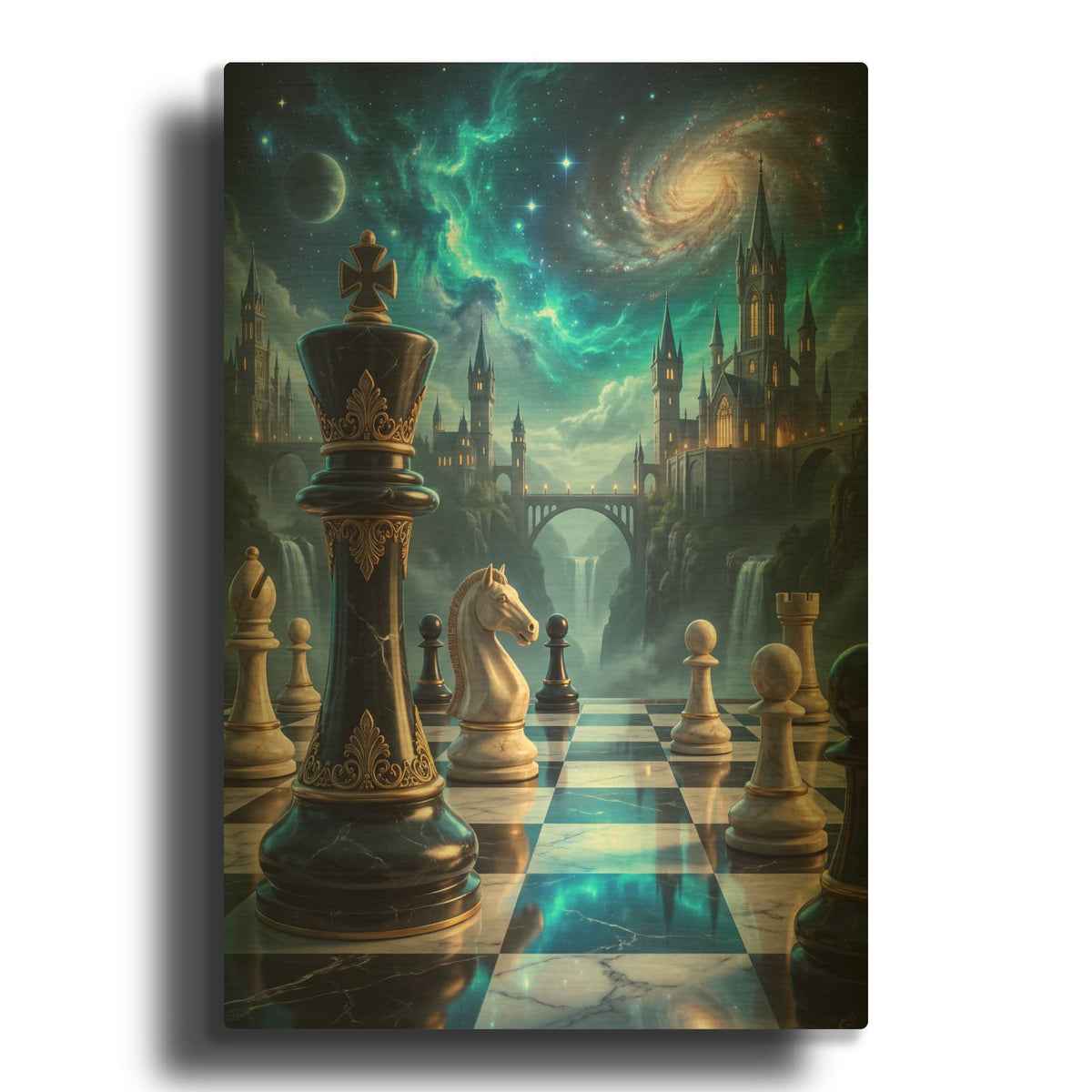 'Celestial Kingdom - Galaxy Chess' By Veve Gold Metal Wall Art