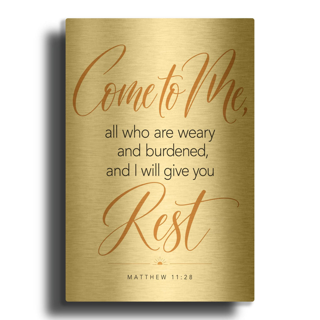 'Come to Me - Matthew 11-28' By Veve Gold Metal Wall Art
