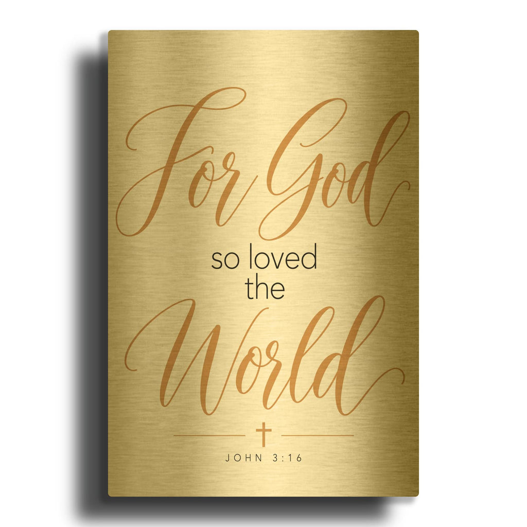 'For God So Loved the World - John 3-16' By Veve Gold Metal Wall Art